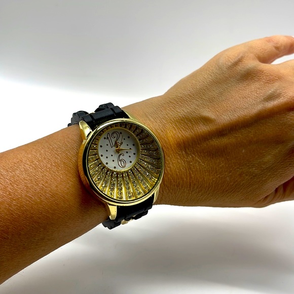 Accessories - NIB Black, Gold & Rhinestone Statement Watch